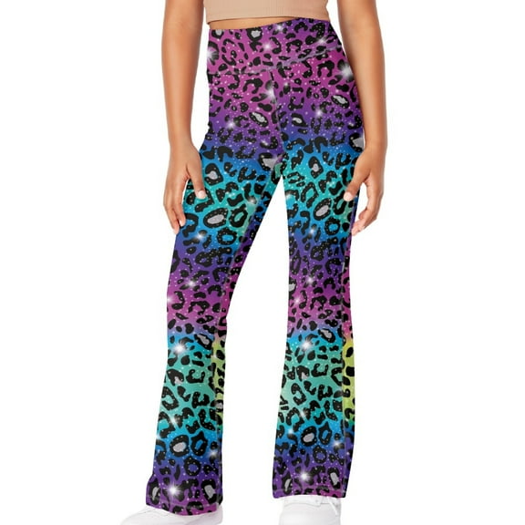 DISNIMO Colorful Leopard Print Girls Yoga Pants Leggings 9-10 High Waisted Yoga Pants Yoga Active Leggings Pants for Kids Elastic Waist Bell Bottoms for Dance for Girls