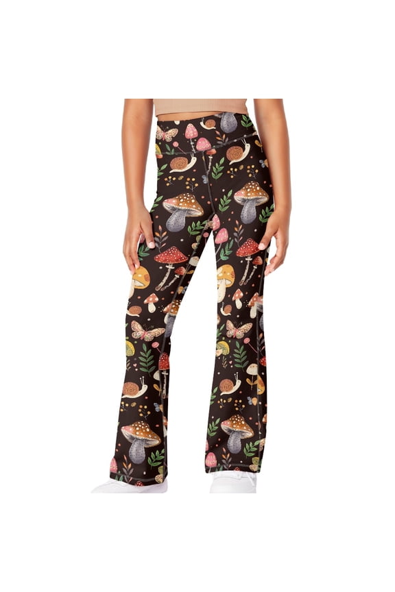 Colorful Mushroom Girls Bell Bottom Pants Summer Flare Bootcut Leggings 5-6 Years Kids Dancing Yoga Bell Bottoms Leggings with Pockets