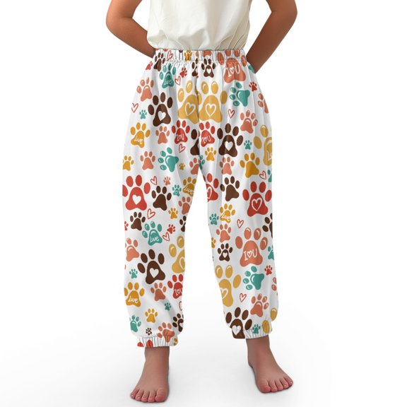 DISNIMO Colorful Paw Print Bloomer Pants Girls Harem Pants for Girls Bloomer Harem Pants Kids 8-12 Jogger Pants Loose Fit Harem Bloomers for Kids Trousers for Girls High Waisted Pants Long Fall