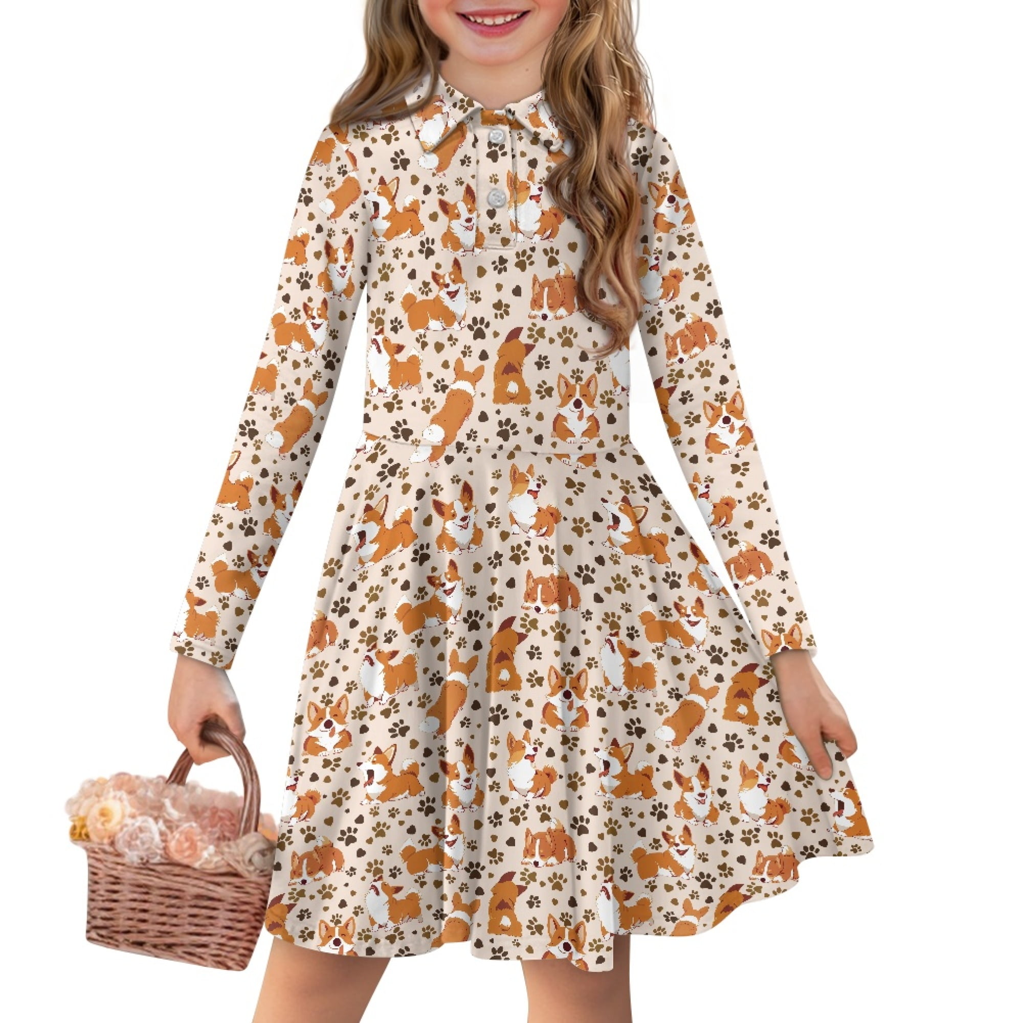 Corgi Portrait Pastel Pattern Print Dress