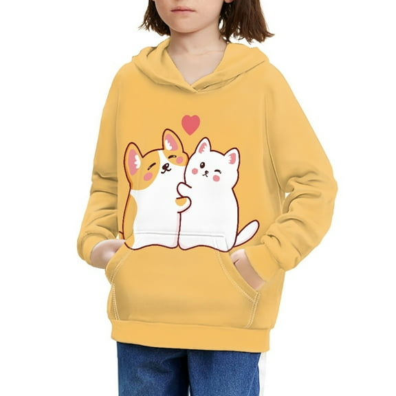 DISNIMO Corgi Heart Girls Pullover Hoodies Size 6-7 Girs Boys Hoodie Sweatshirts with Pockets for Girls Long Sleeve Fall Graphic Tops Childrens Yellow Hoodie Soft Hoodies for Kids Casual