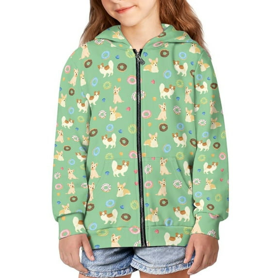 DISNIMO Corgi Hoodie Girls Doughnut Hoodies for Kids 8-10 Zipper Hoodie Zip Up Hoodie Jacket Boys Hooded Sweatshirts Zipper Hoodie Jackets Sweatshirt with Pocket Kid Fall Clothes Kids Animal Hoodie