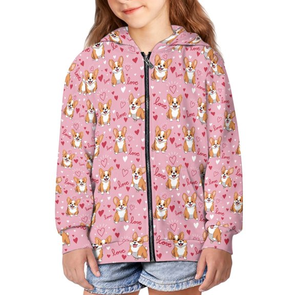 DISNIMO Corgi Hoodies for Kids Heart Hoodie for Girls 14-16 Hoodies with Zipper for Boys and Girls Matching Hoodies Zip Up Kids Hoodie Sweatshirts Zipper Hooded Sweatshirt Boys Outfits Fall