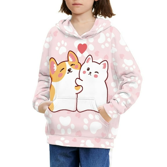 DISNIMO Corgi Hoodies for Kids Paw Print Hoodie for Girl Heart Hoodie for Girls Hooded Sweatshirt Size 6-7 Hoodie Sweatshirts Unisex Pullover Hoodie for Gym Hoodie Graphic Clothes