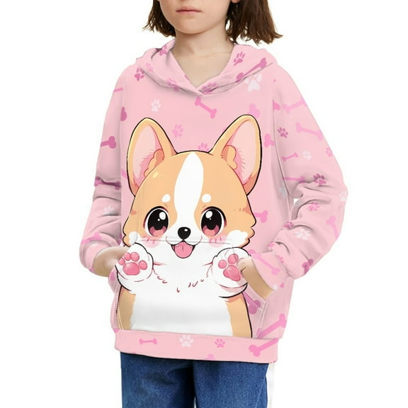 DISNIMO Corgi Hoodies for Kids Paw Print Hoodies Sweatshirts for Girls Hooded Pullover Sweatshirt with Hoodie for Boys and Girls Hoodies with Pockets Pink Hoodie Girls 6-7 Girls Street Fashion