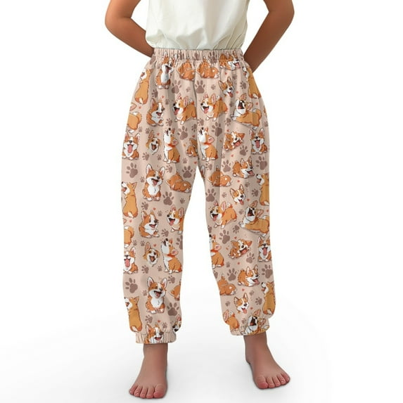 DISNIMO Corgi Paw Print Girls Harem Pants for Girls Bloomer Harem Pants Kids 13-16 Jogger Pants Loose Fit Harem Bloomers for Kids Trousers for Girls High Waisted Pants Long Fall Pants for Boys