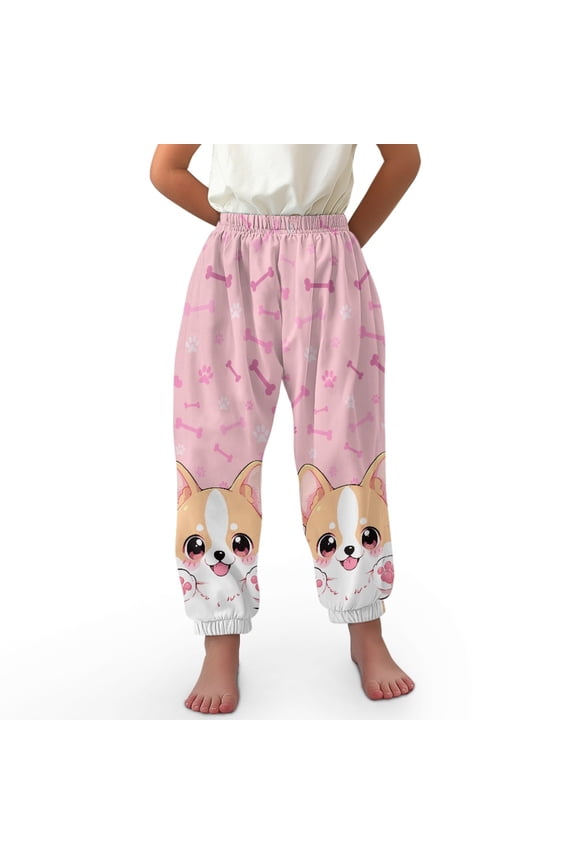 Corgi Paw Print Harem Pants for Kids Bloomer Harem Pants for Girls Harem Bloomers Elastic Waist Beach Pants for Girls Harem Pants Size 13-16 Long Bloomers Soft Harem Pants Girls Trousers
