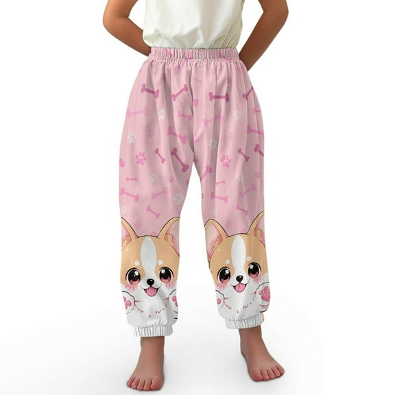 DISNIMO Corgi Paw Print Harem Pants for Kids Bloomer Harem Pants for Girls Harem Bloomers Elastic Waist Beach Pants for Girls Harem Pants Size 3-7 Long Bloomers Soft Harem Pants Girls Trousers