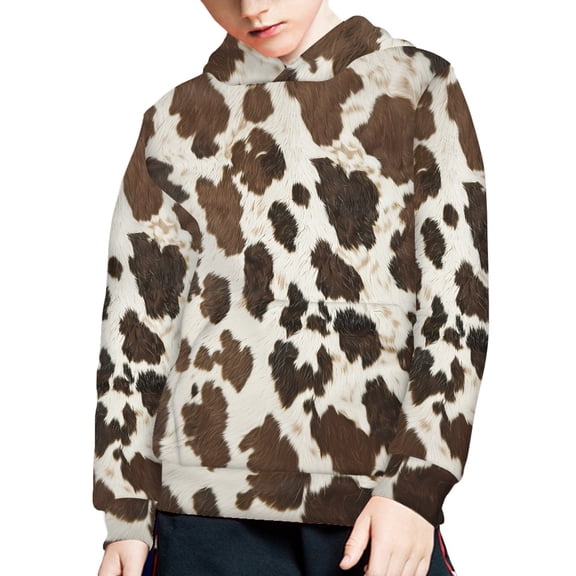 DISNIMO Cow Print Boys Hoodies 6-7 Brown Hoodie Pullover Sweatshirts for Girls with Hood Hooded Sweatshirt Kids Boys Streetwear Clothes Hoodies Kids Holiday Clothing Fall
