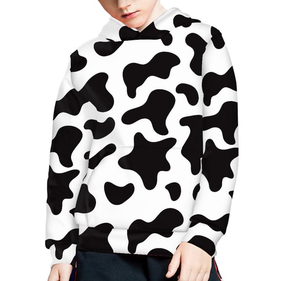DISNIMO Cow Print Boys Pullover Hoodie Kids Hoodies Sweatshirts for Girls 11-13 Hoodies for Teenagers Graphic Sweatshirt with Hood Children Fall and Winter Clothes Long Sleeve Black