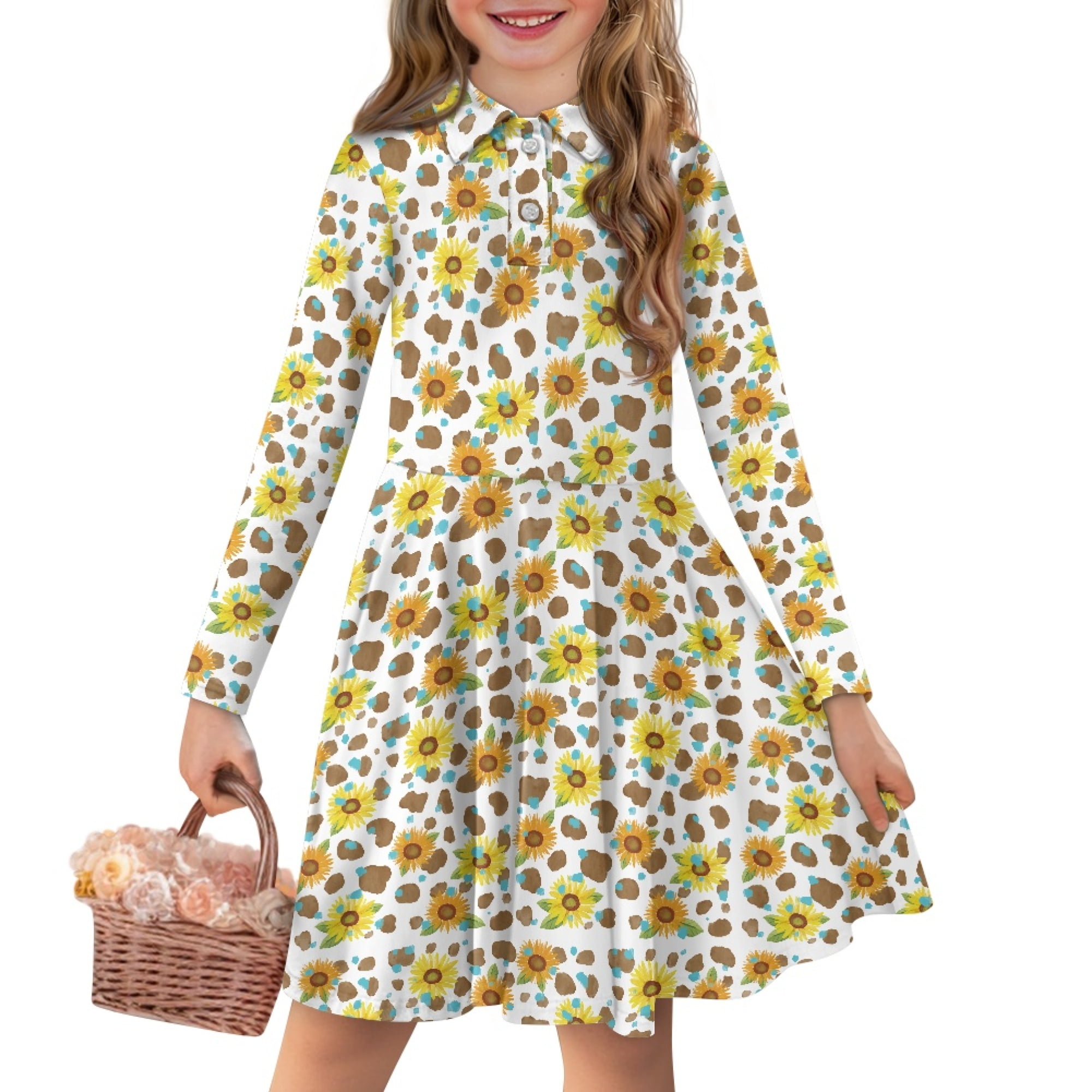 DISNIMO Cow Print Dresses for Kids Sunflower Dress for Girls 3-4 ...