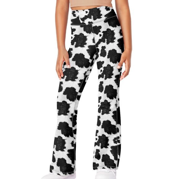 DISNIMO Cow Print Girls Flare Leggings Long Length for Girls Bell Bottoms Size 13-14 Yoga Pants Flared with Pockets Kids Bell Bottoms Leggings for Girls Bell Bottom Pants for Kids