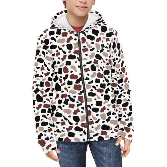 DISNIMO Cow Print Hoodie Kids Zip Hoodies with Zipper for Girls Sweatshirt with Hood Boys Hoodie Sweatshirts Size 11-13 Teen Girl Hoodies Trendy Clothes Kids Hoodie Jacket Girls Winter Wear