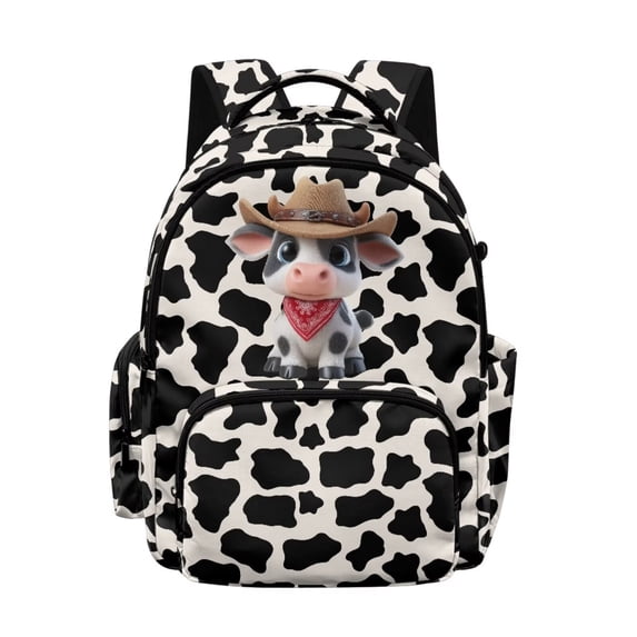 DISNIMO Cow Printed 17" School Backpacks for Boys Girls Lightweight Durable Bookbag with Non-Breaking Zipper Kindergarten Elementary Middle School Backpack