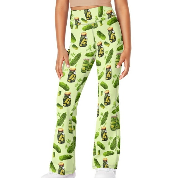 DISNIMO Cucumber GreenYoga Pants High Waisted for Kids Flare Leggings Length Bell Bottoms for Girls Bell Bottom Pants Size 9-10 Leggings Flared with Pockets Kids High Elastic