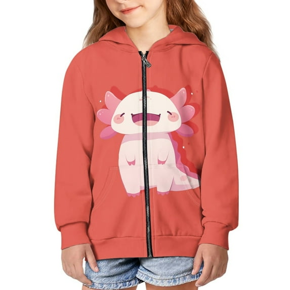 DISNIMO Cute Axolotl Hoodie Kids Red Hoodie Girls Hoodies Size 8-10 Hoodie Sweatshirts Boys Sweatshirt with Zipper Girls Animal Hoodies for Girls Zip Up Hoodie Child Jacket Girl Hoodie Jackets