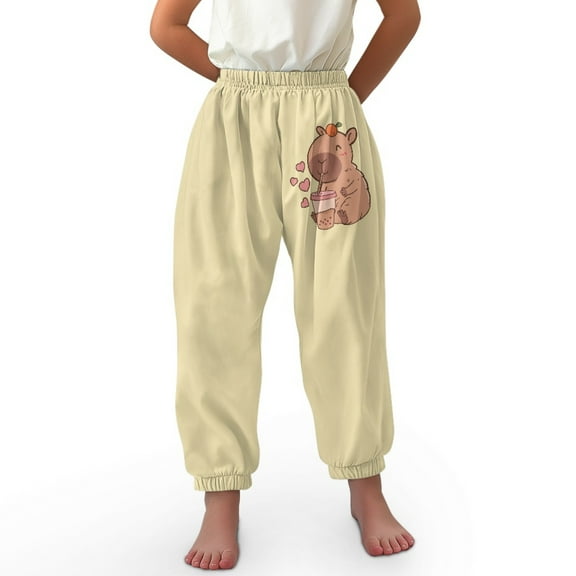 DISNIMO Cute Capybara Pants for Girls Harem Pants High Waist Joggers Casual Beach Pants for Girls Elastic Waist Pants for Kids Long Baggy Pants for Girls Polyester Pants for Girls Trousers Age 3-7