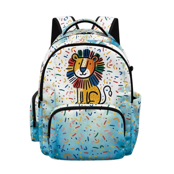 DISNIMO Cute Cartoon Lion Large Capacity School Backpack for Elementary Middle School Kids, Multi Compartment Bookbag with Side Mesh Pockets for Daily Use, Travel