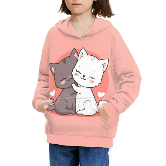 DISNIMO Cute Cat Hoodies for Kids Size 11-13 Pullover Sweatshirt with Hoodie for Boys Girls Hoodies Pullover Hooded with Pocket Sweatshirts Children Tenn Girl Clothing Fall Hoodies Girl
