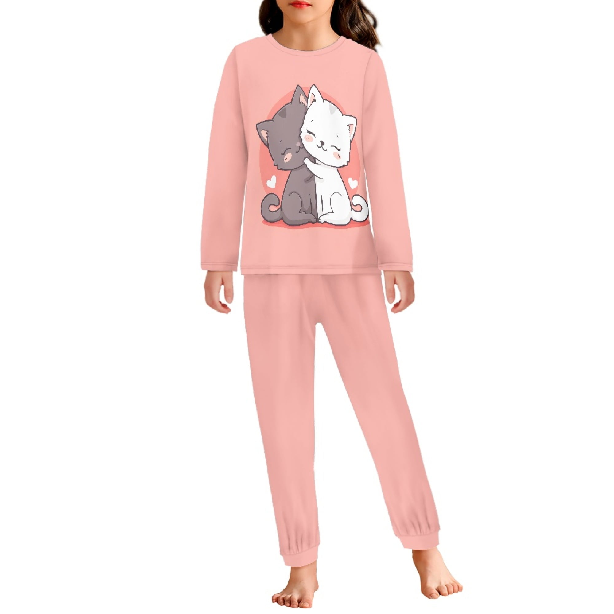 DISNIMO Cute Cat Pajama Set for Girls 9-10 Pink Pajamas Set Soft