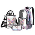 thumbnail image 1 of DISNIMO Cute Clear Backpack for School Kids, Butterfly Floral Print 3Pcs Stadium Approved 17 Inch PVC Transparent Bookbag Set with Lunch Box & Pencil Case for Kids Girls, 1 of 5