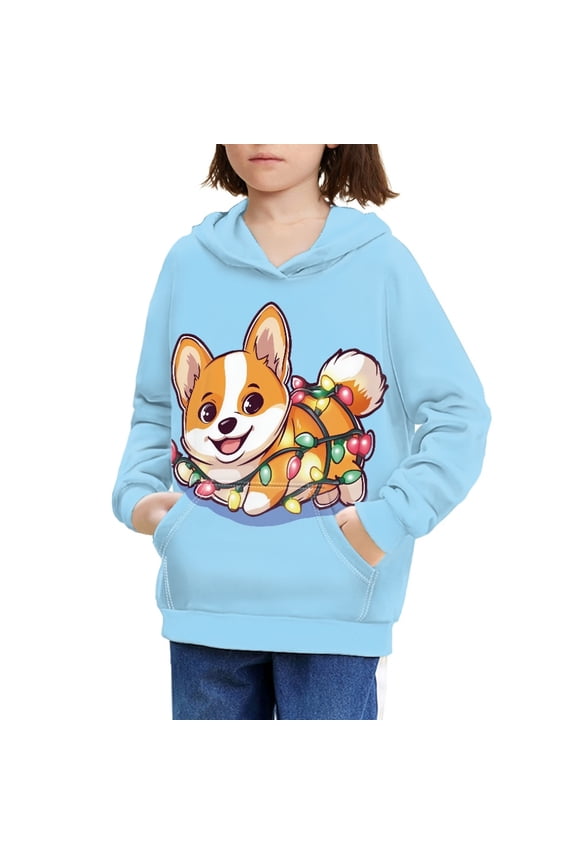 Cute Corgi Hoodies for Teen Girls Hoodie Sweatshirt for Teenage Boys 14-16 Pullover Hoodie Sweatshirts Kids Streetwear Hoodie with Front Pocket Children Holiday Clothes Fall Soft