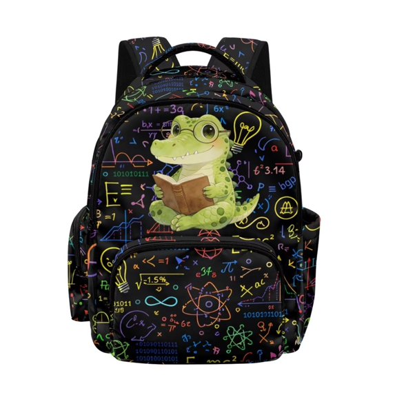 DISNIMO Cute Crocodile Math Print 17 Inch Lightweight School Backpack, Multi-pocket Bookbag with Adjustable Shoulder Straps for Elementary Middle School Students Daily Use