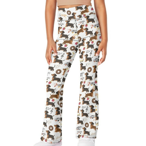 DISNIMO Cute Dachshund Bell Bottoms Leggings for Kids Flare Leggings Size 7-8 Girls Flared Yoga Pants Kids High Waist Leggings for Kids High Waist Leggings Girls Bell Bottom Dance