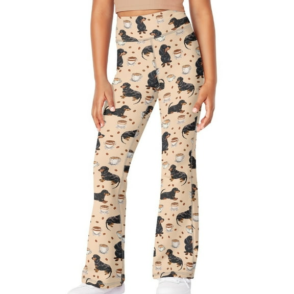 DISNIMO Cute Dachshund Leggings for Girls Size 13-14 Kids Bell Bottoms Leggings with Pockets for Girls Flare Leggings Long Length Kids Cute High Waisted Flared Leggings Kids Flare Pants