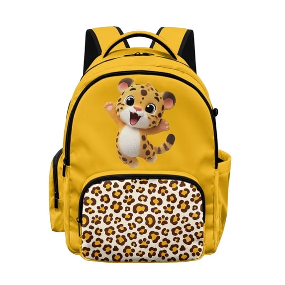 DISNIMO Cute Leopard Print 17 Inch Boys Girls School Backpack, Sturdy Lightweight Kids Bookbag with Adjustable Shoulder Straps for Students Daily Use