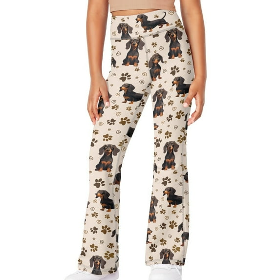 DISNIMO Dachshund Paw Print Flare Leggings High Waisted Yoga Pants Kids Dance Bell Bottoms Leggings for Kids Yoga Pants for Girls Leggings Cross High Waisted Flare Pants 13-14