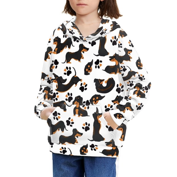 DISNIMO Dachshund Paw Print Hoodies for Girls 14-16 Matching Hoodies Boy and Girl Pullover Hoodie Sweatshirts for Boys Long Sleeve Sweatshirt with Hoodie Kids Children Hoodie Casual Soft