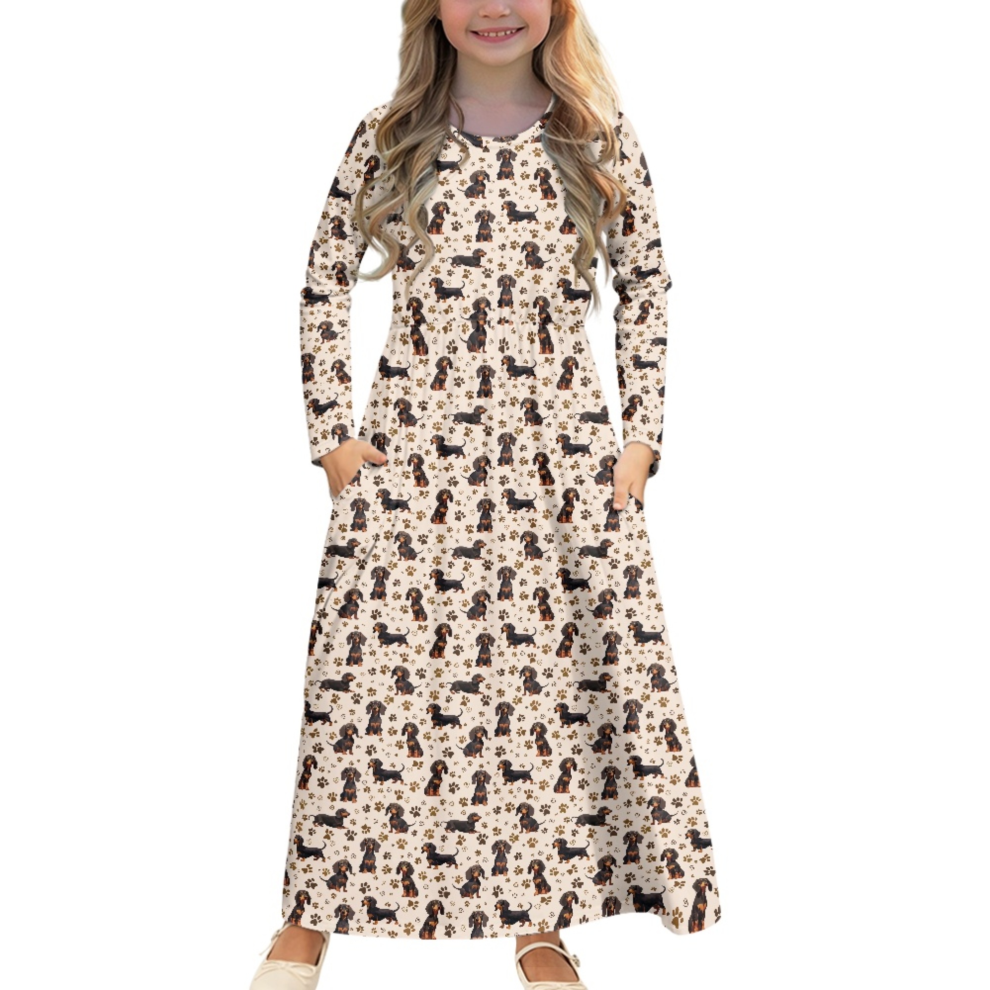Girls Black and White Paw Print Sleeveless Dress main image 1