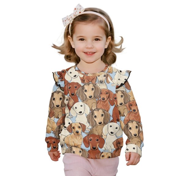 DISNIMO Dachshund Printed Sweatshirt for Toddler Girl Crewneck Pullover Tops Long Sleeve T-Shirts Cozy Sweater Tops 2-3 Years