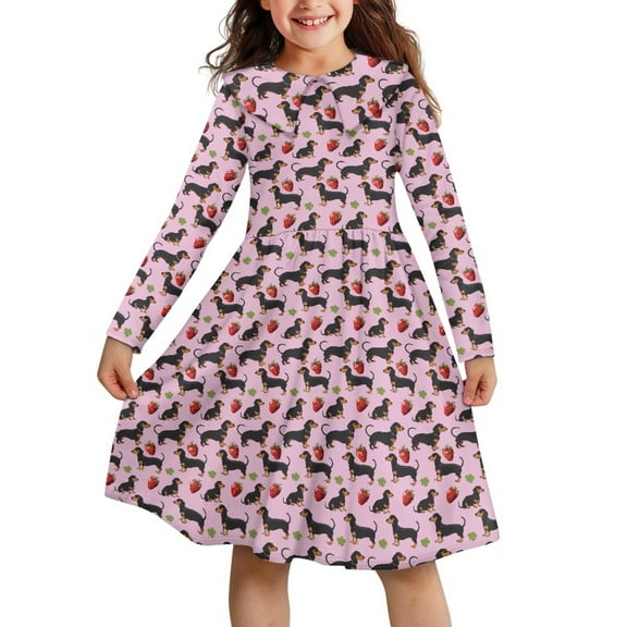 DISNIMO Dachshund Strawberry Girl Dress for Girls Long Sleeve Dresses Size 13/14 Girls Dresses Fall Dresses for Children Dress for Girls Dress for Teens Long Sleeve Midi Dress Kids Twirl Dress