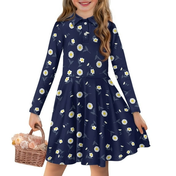 DISNIMO Daisy Dress for Girls Age 13-14 Year Old Girl Dresses Fall Long Sleeve School Dress for Girls Midi Dress Floral Dresses Kids Twirl Dress for Children Skater Dress Teens Holiday Dress Girls