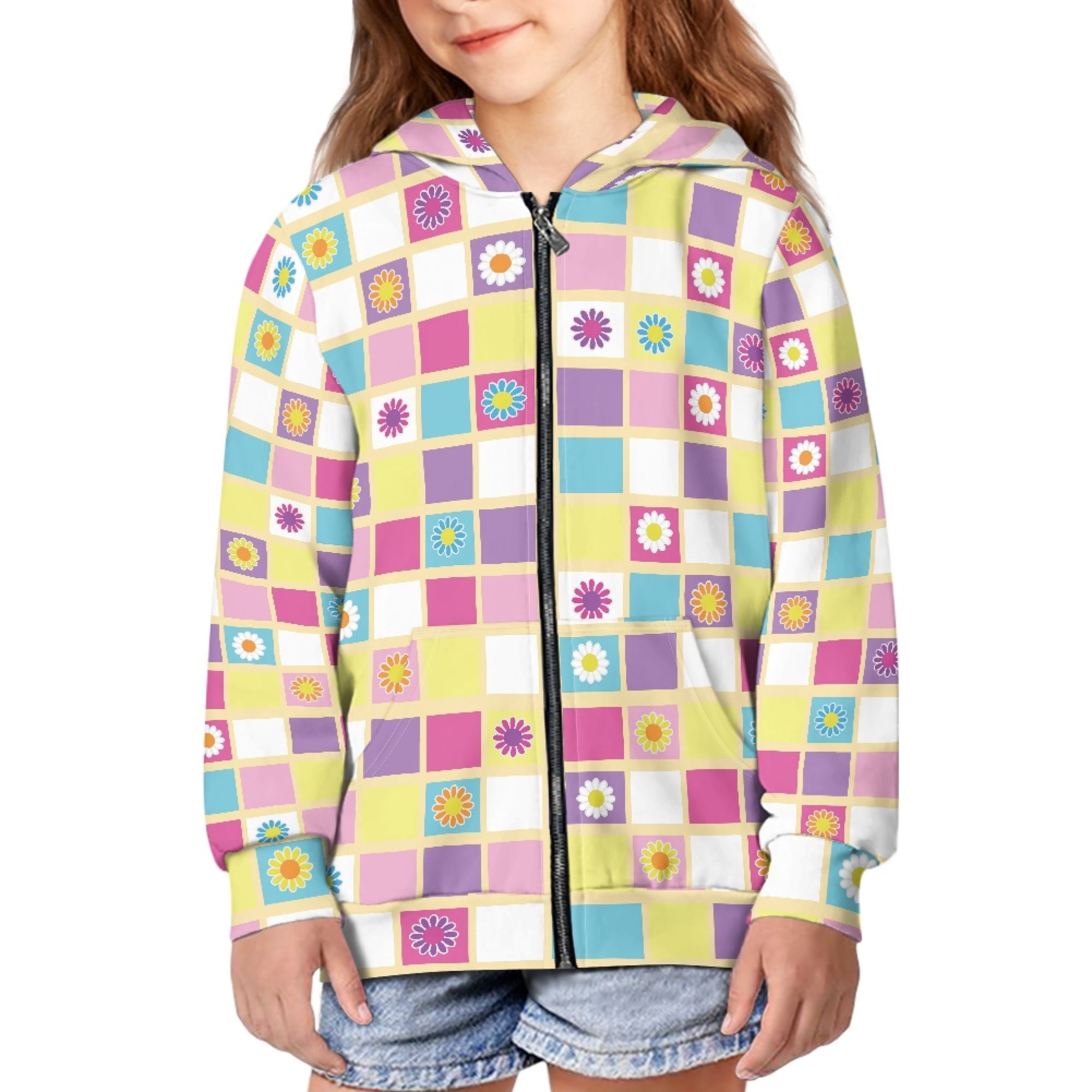 DISNIMO Daisy Hoodie Girl Plaid Hoodies with Zipper for Girls Zip Up Sweatshirt Jacket for Boys Hoodies Zip Front Sweatshirts 11-13 Childrens Hoodie Jackets Teenagers Hoodies Fall Girl Flower Hoodie