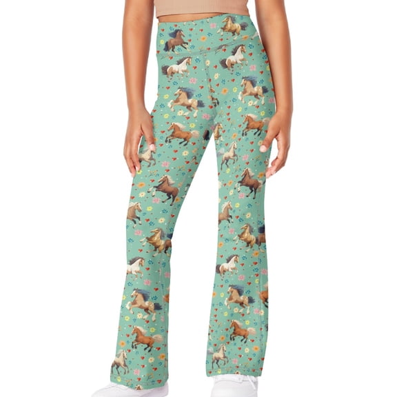DISNIMO Daisy Horse Yoga Pants Wide Bottom Kids Bell Bottoms Leggings for Girls Size 7-8 Flare Leggings Gym Flare Leggings for Kids High Waisted Yoga Pants Flare Leggings Dance for Kids