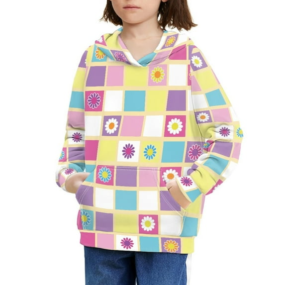 DISNIMO Daisy Plaid Hoodie for Girls 14-16 Pullover Hoodies for Boys Ang Girls Sweatshirts with Hood Girl Fall Sweatshirt for Kids Soft Clothes Street Wear Hoodies for Boys Long Sleeve Hoodie