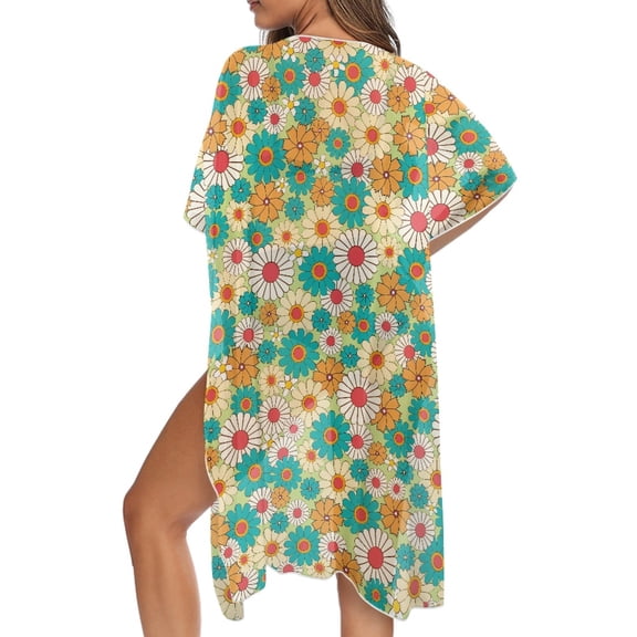 DISNIMO Daisy Print Womens Kimono Swimsuit Coverups Cardigan Casual Loose Swimwear Cover Up Summer Half Sleeve Bikini Coverup