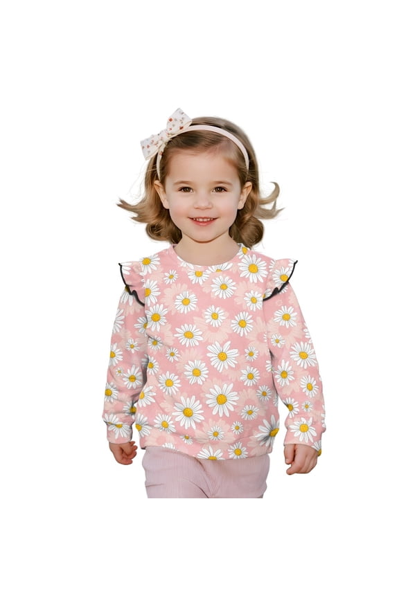 Daisy Printed Pullover Tops for Girls Long Sleeve Sweatshirt Cozy T-Shirts Crewneck Hoodies Fall Winter Clothes 1-2 Years