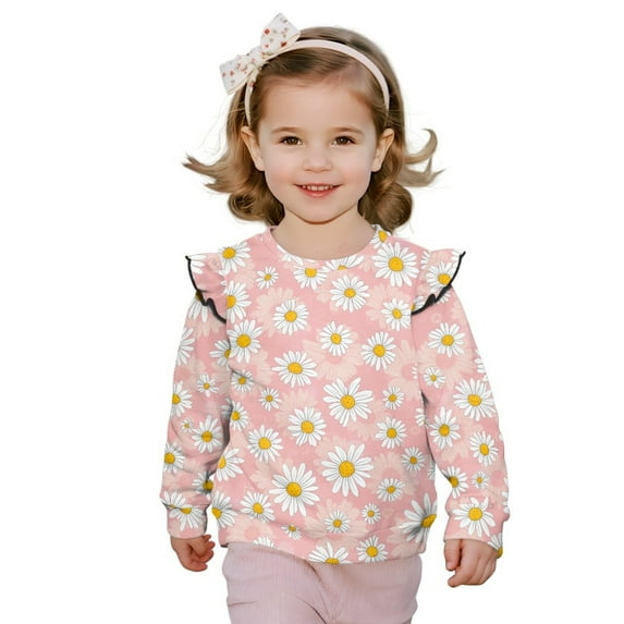 DISNIMO Daisy Printed Pullover Tops for Girls Long Sleeve Sweatshirt Cozy T-Shirts Crewneck Hoodies Fall Winter Clothes 4-5 Years