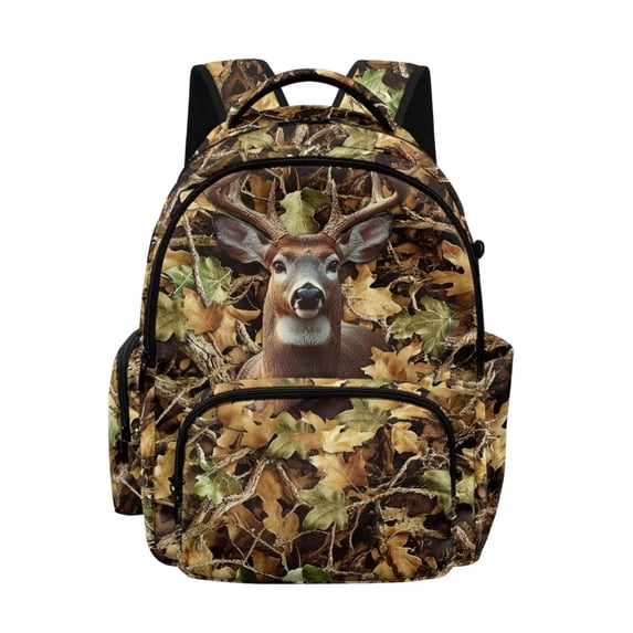 DISNIMO Deer Camo Print Large Capacity Backpack for Elementary Middle School Students, Multi Compartment School Bag with Side Mesh Pockets for Textbooks Stationery Daily Use