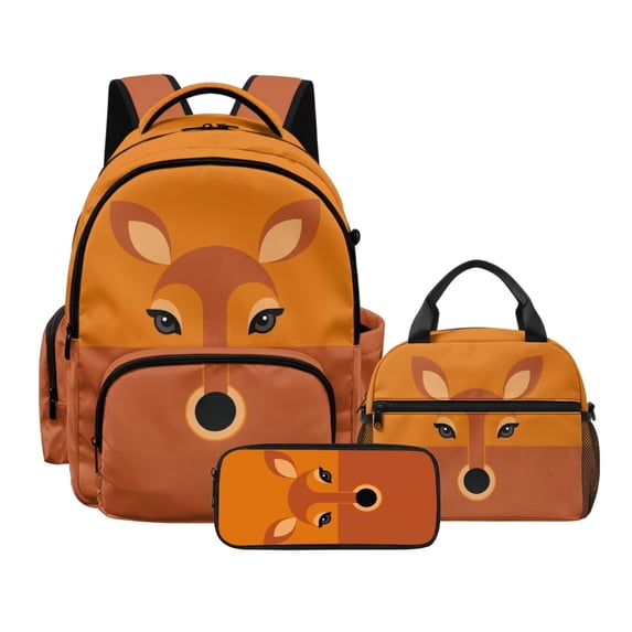 DISNIMO Deer Printed Backpack and Lunch Box Set for Kids, 17 Inch Large School Backpack with Pencil Case, Lightweight Portable Student Bag for Girls 10-12, Back to School Supplies