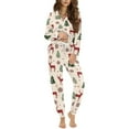 thumbnail image 1 of DISNIMO Deer Tree Print Women's 2 Piece Lounge Sets Soft V Neck Pajama Set with Pocket Long Sleeve Sleepwear with Long Pants Button Down Christmas Loungewear, 1 of 7