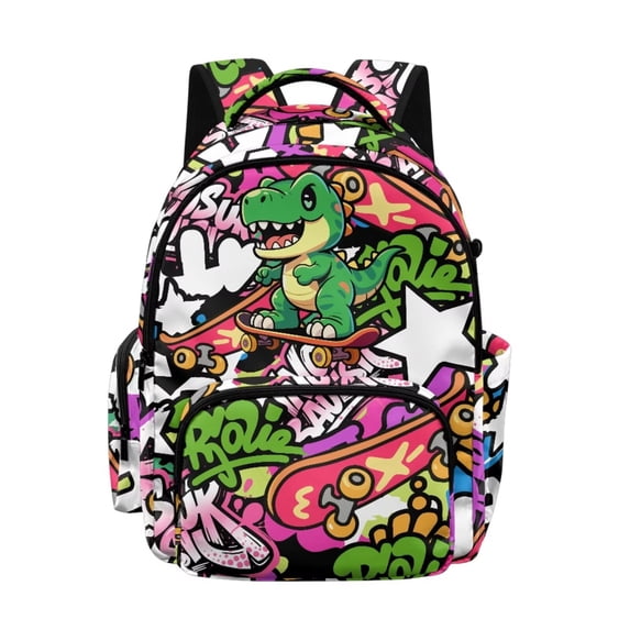 DISNIMO Dinosaur Print Large Capacity School Backpack, Multi Compartments with Side Mesh Pockets, Durable Bookbag for Elementary & Middle School Students