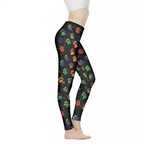 DISNIMO Dog Paw Printed High Waisted Leggings Tummy Control, Stretch Yoga Pants Leggings for Women, Breathable Workout Leggings for Yoga Gym, Black, L