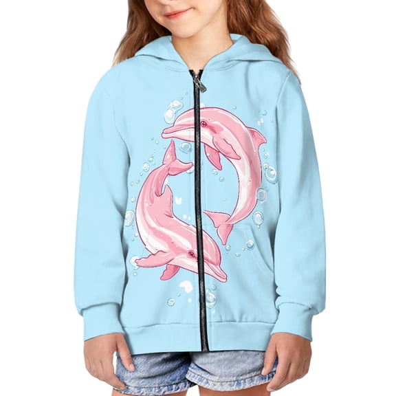 DISNIMO Dolphin Hoodie Kids Zippered Hoodies Girls Hooded Sweatshirt Size 8-10 Sweatshirts for Girls Trendy Jackets Children Boys Jacket Hoodie with Pockets and Zipper Hoodies Girls Animal Hoodie