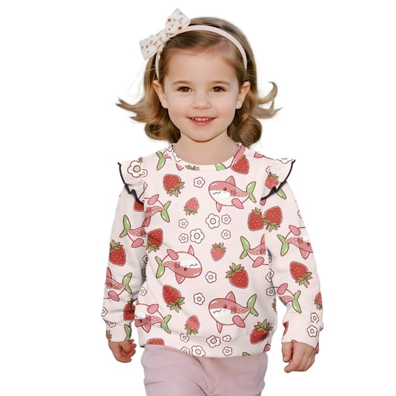 DISNIMO Dolphin Strawberry Printed Pullover Tops for Girls Crewneck Sweatshirt Long Sleeve Sweater Casual T-Shirts for Fall Winter 4-5 Years