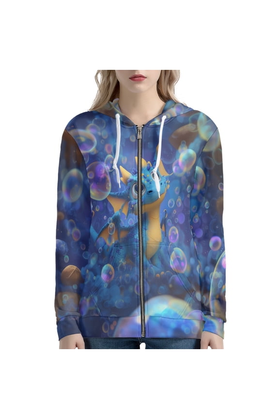 Dragon Printed Women Hoodies Zip Up Hooded Jackets Long Sleeve Sport Sweatshirt Trendy Ladies Hooded Tops, 3XL